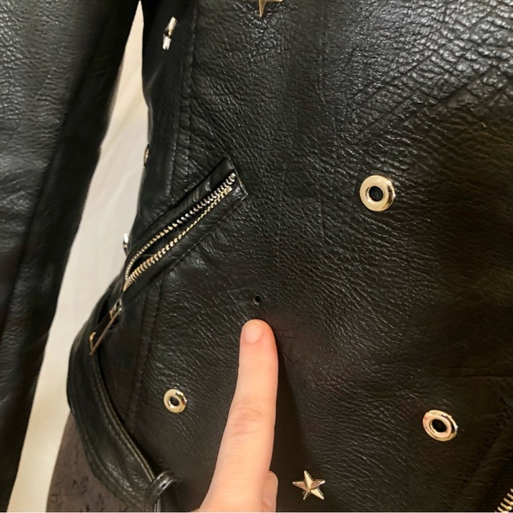Vigoss Star Studded Black Faux Leather Motorcycle Jacket - Picture 4 of 11